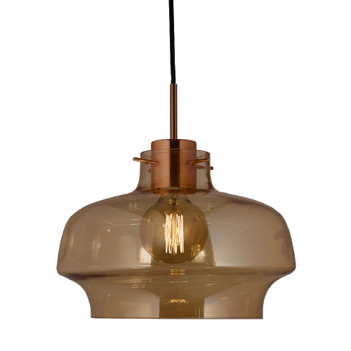 Colgante de 1 luz E27 con cobre y vidrio ambar diámetro 35cm altura 32cm Vangil